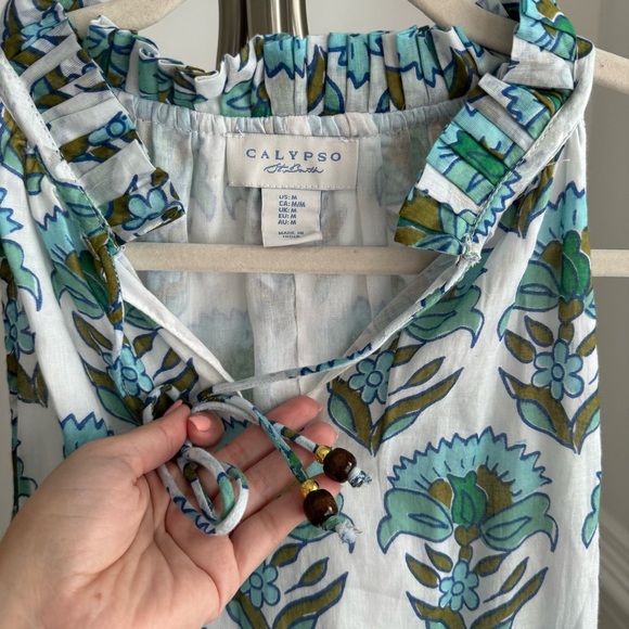 NWOT Calypso St. Barth Floral Sleeveless Dress in Blue, White and Green Size M - Picture 5 of 6